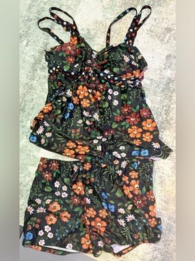 Womens 5XL (US 24) Floral Tankini Swimsuit Set Two Piece Adjustable Straps